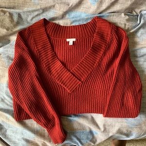 BP deep red off the shoulder V neck sweater